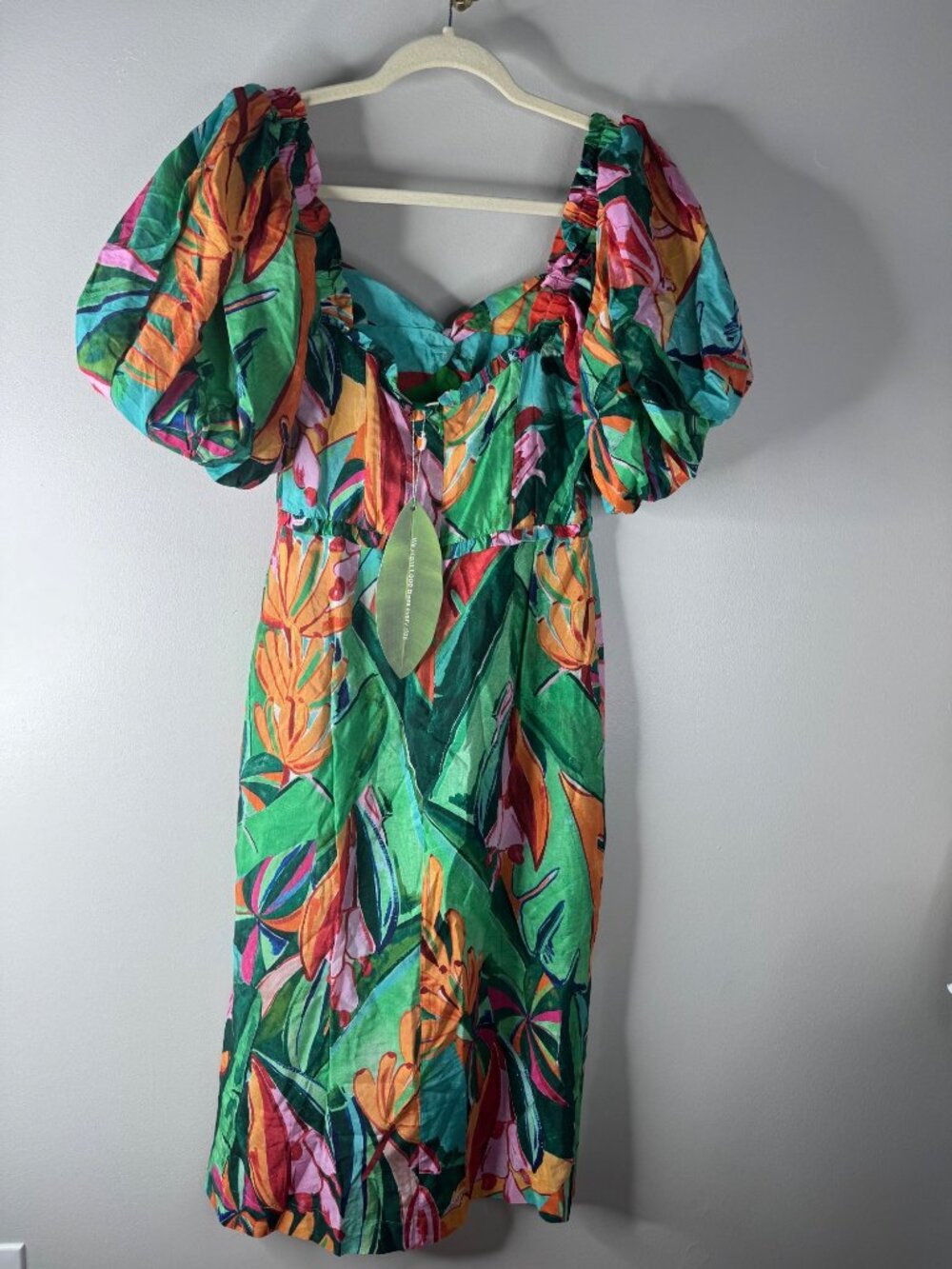 Farm Rio Banana Foliage Short Sleeve Midi Dress Size S NWT $245 - Picture 5 of 7